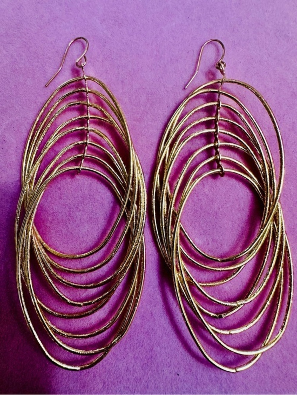 Gold Tone Layered Oval Hoop Dangle Earrings